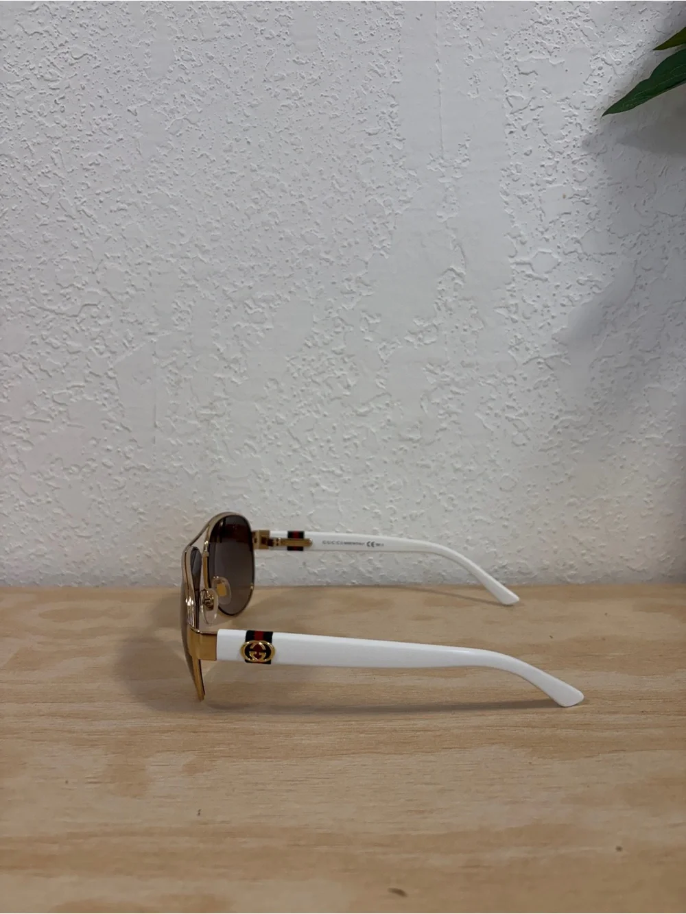Gucci Gold Frame Brown Lens Aviator Sunglasses with Case